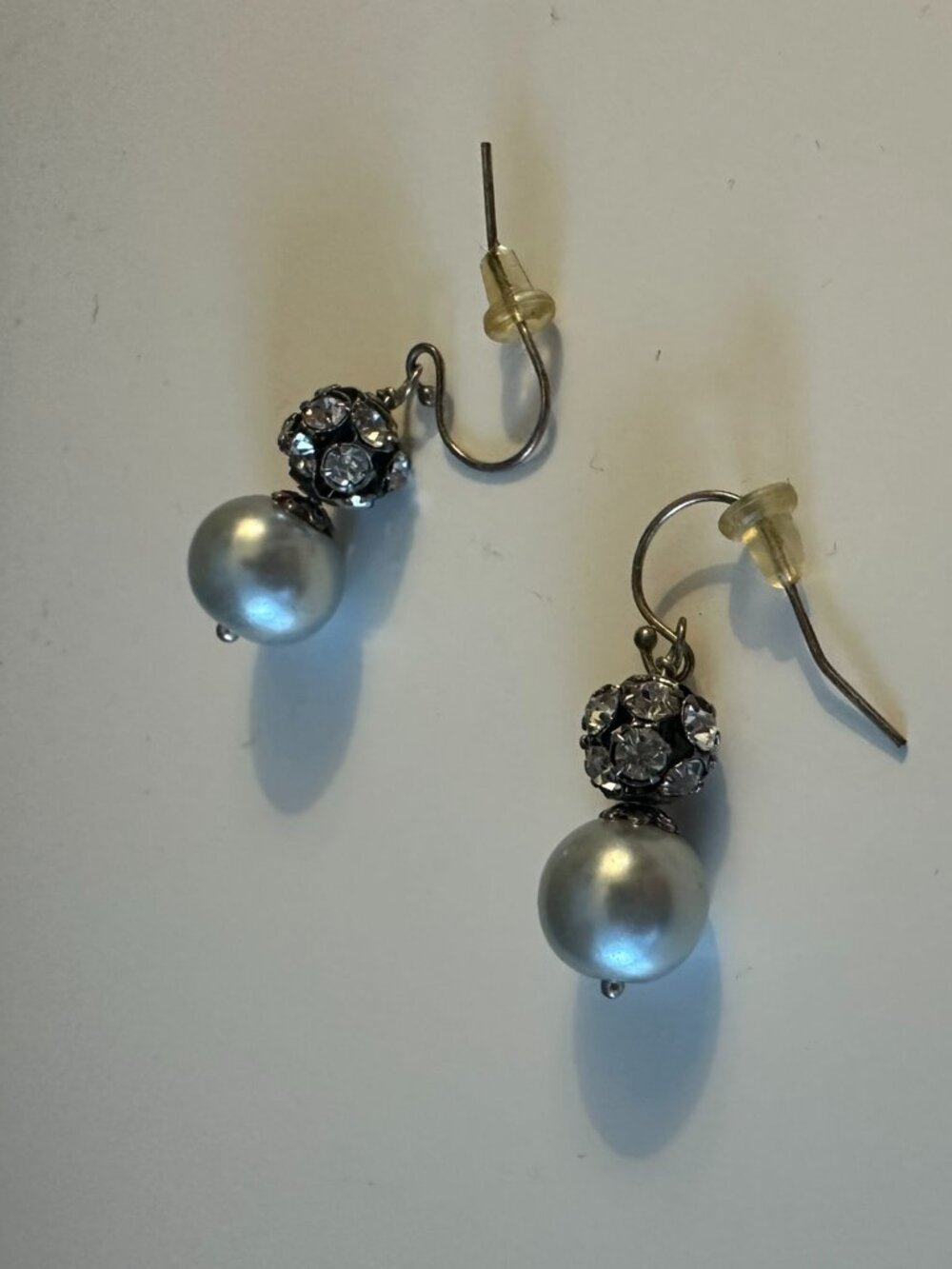 Drop-back Ball / Pearl Dangle Earrings - Silver